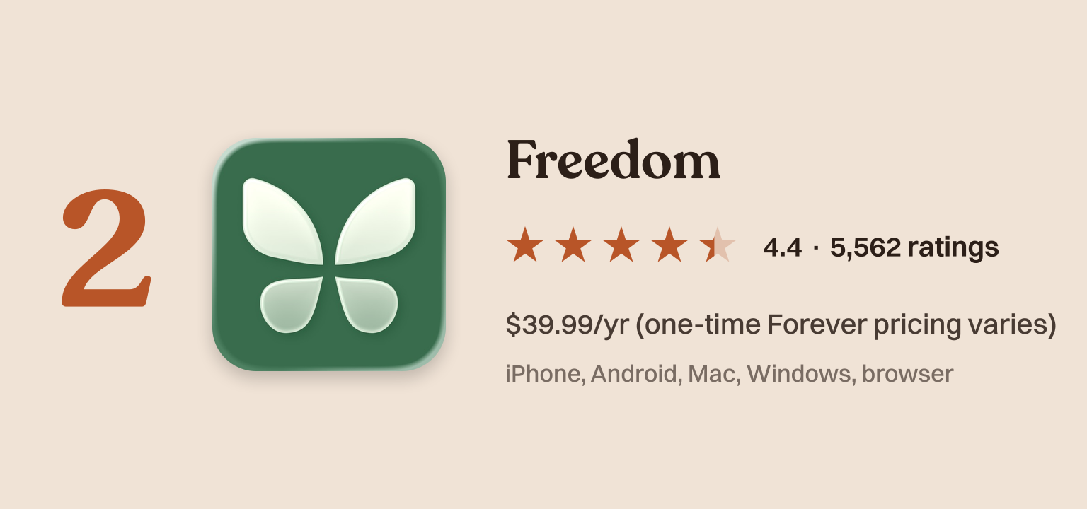 Freedom app card with icon and App Store rating