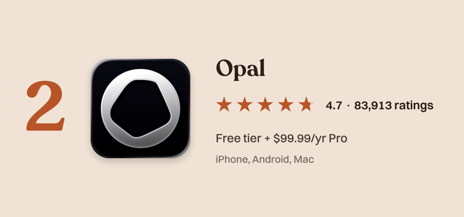 Opal app card with icon and App Store rating
