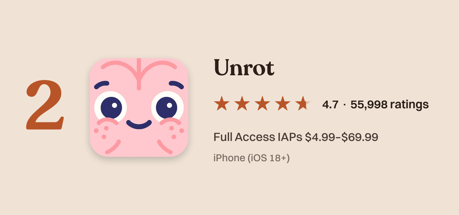 Unrot app card with icon and App Store rating