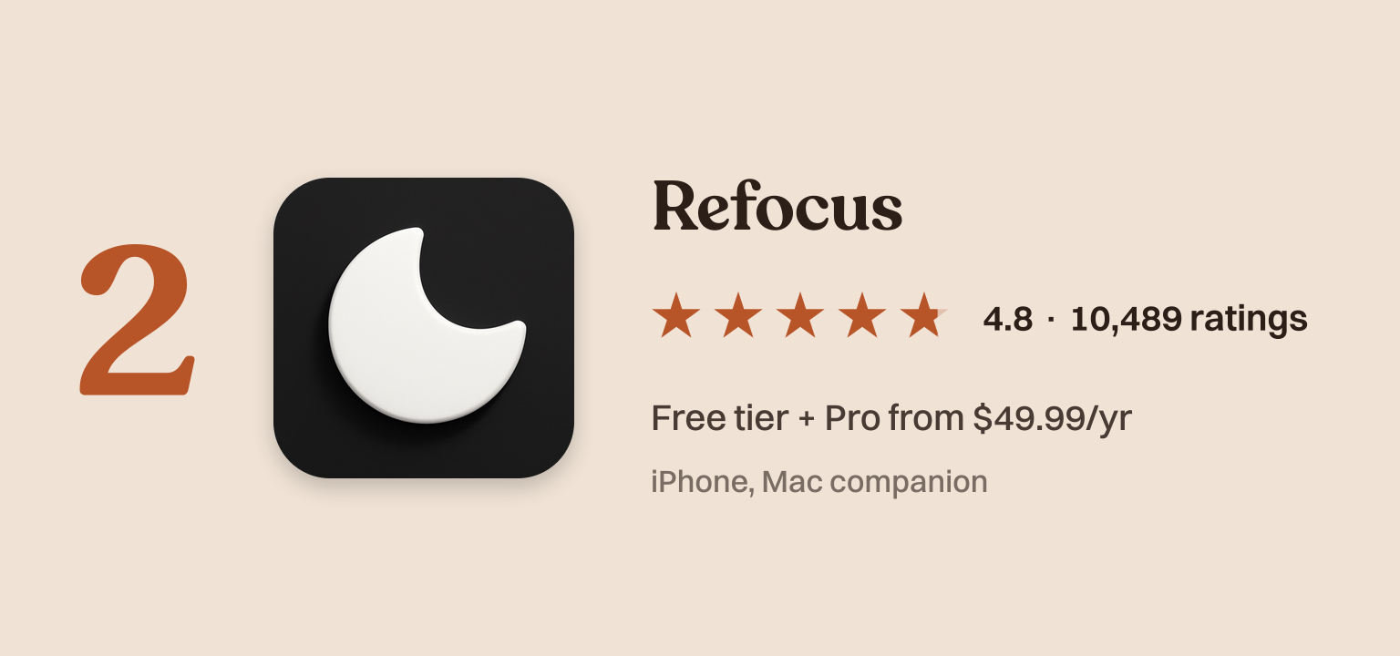 Refocus app card with icon and App Store rating