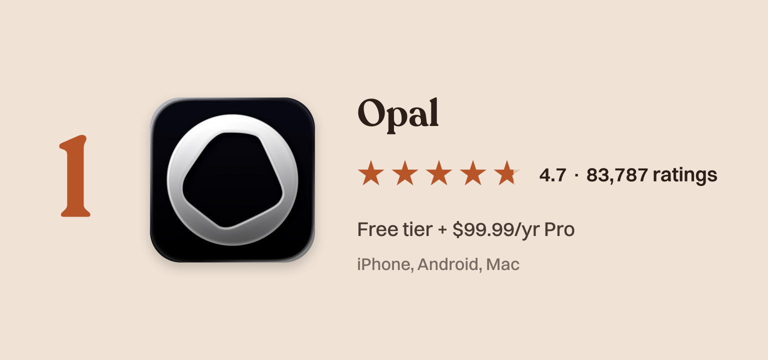 Opal app card with icon and App Store rating
