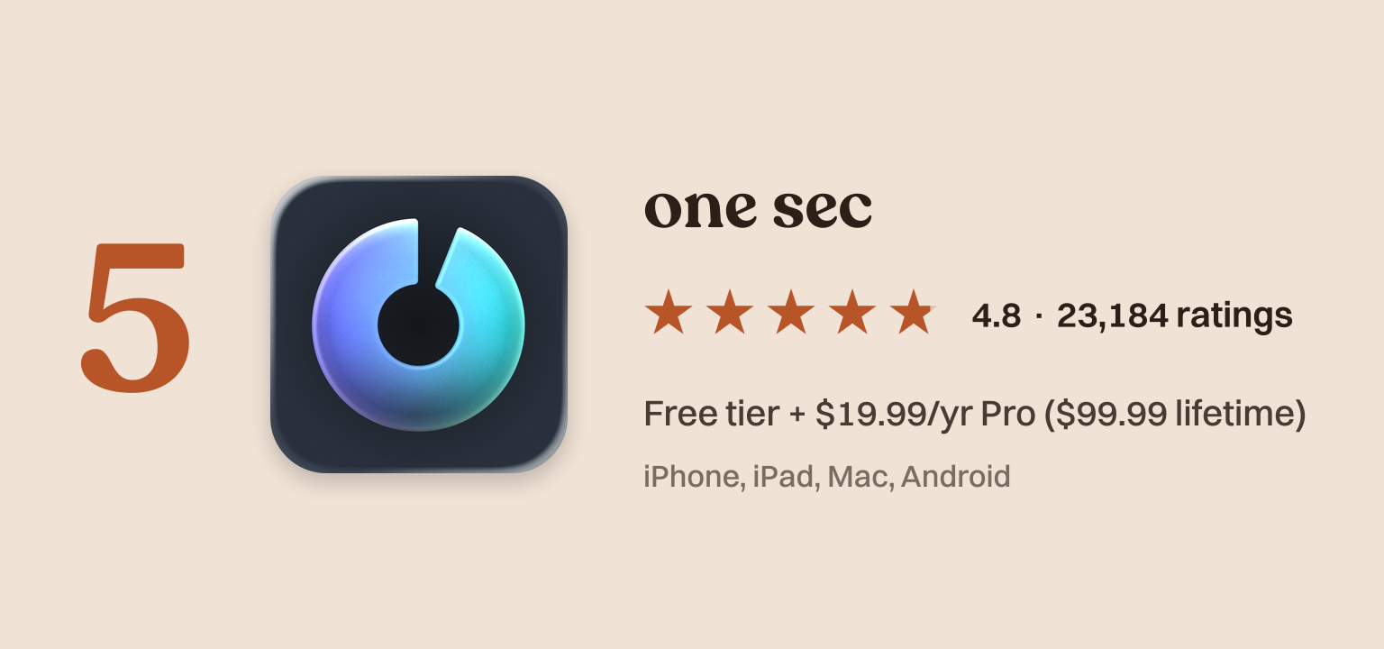 one sec app card with icon and App Store rating